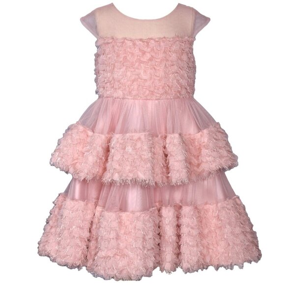 NEW Bonnie Jean Girls Size 4-16 Pink Petal Fringe Illusion Tiered Dress - Picture 1 of 6